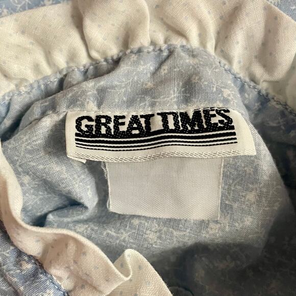 Vintage 80s Blue Top Best Times Floral Ruffle High Neck Smocked Blouse Medium - Picture 6 of 9